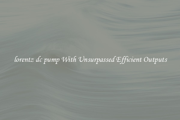 lorentz dc pump With Unsurpassed Efficient Outputs